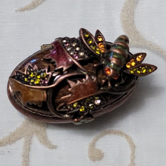 Jay Strongwater Oval Trinket Box Bee with Leaves - Picture 1 of 11